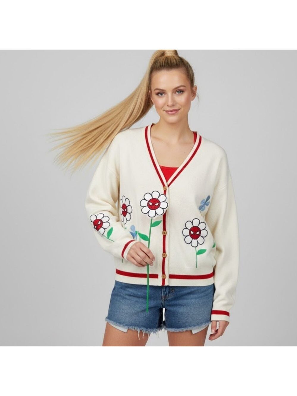 Marvel Spider-Man Flower Knit Cardigan - Size 2X